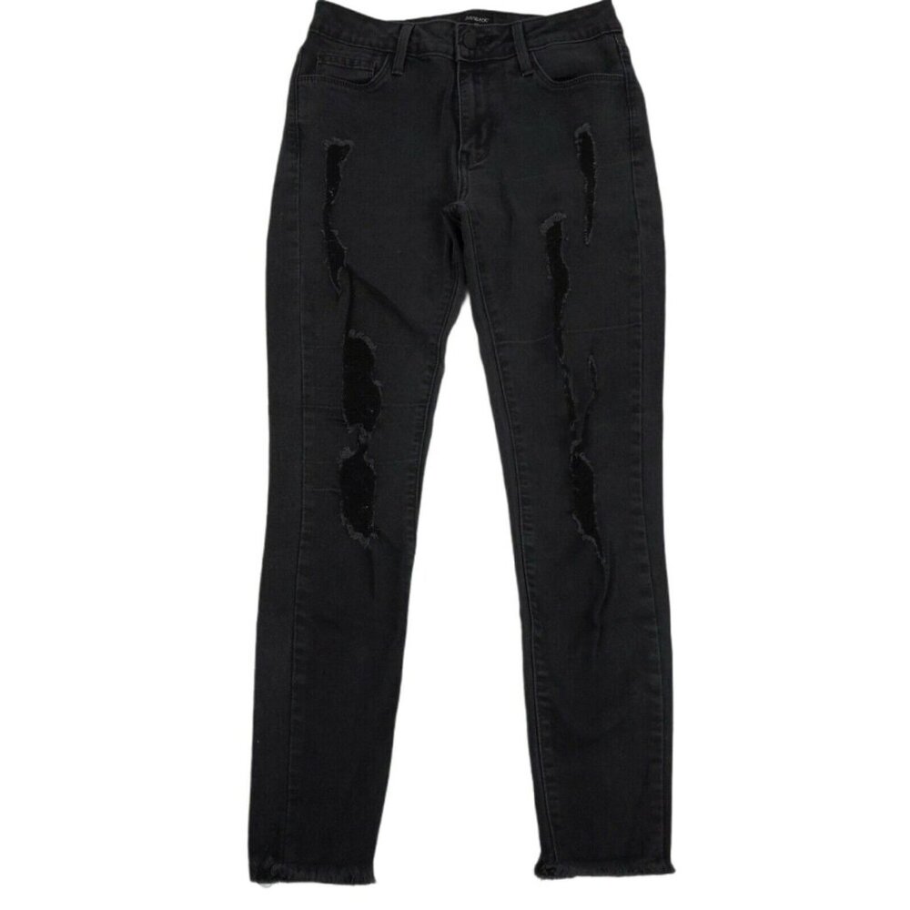 Just Black Skinny Jeans Womens Ripped Distressed Frayed Hem Stretch Denim Sz 27